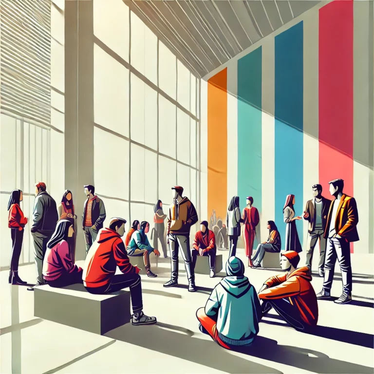 Sora - model do generowania wideo 5 ludzie rozmawiający w pomieszczeniu