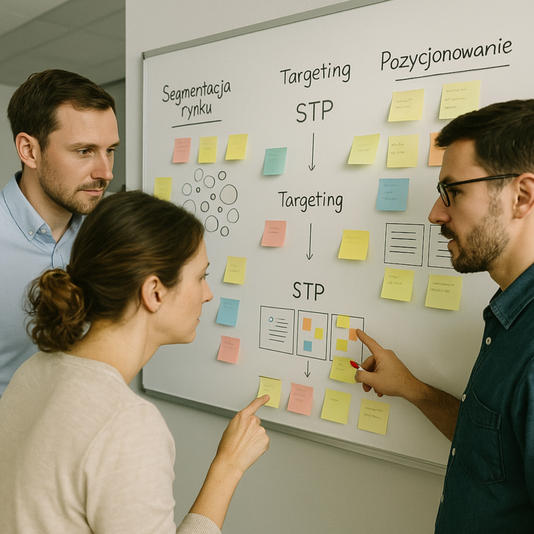 segmentacja rynku 9 a group of people looking at a white board with sticky notes