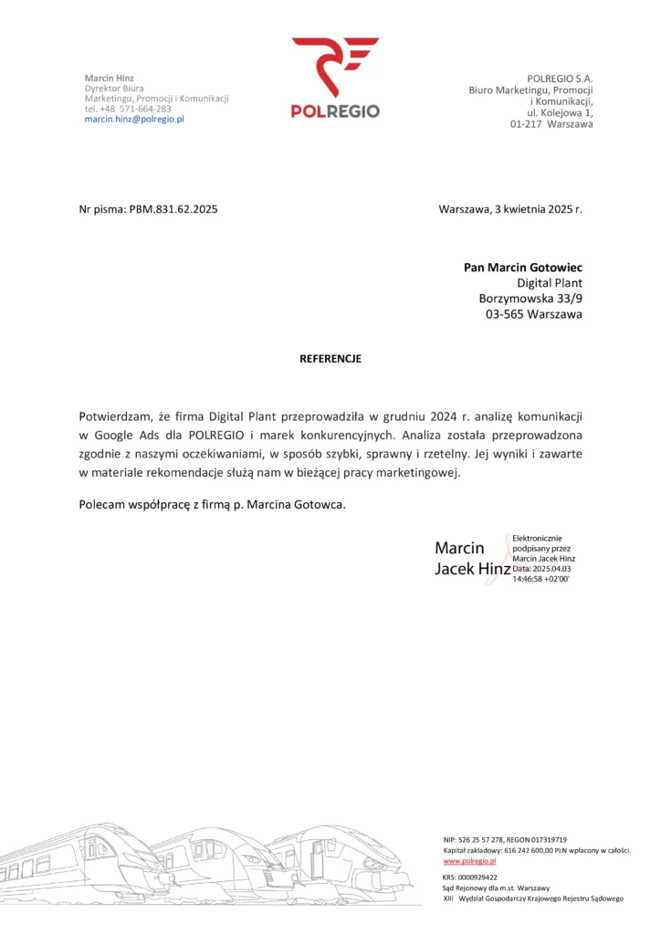 referencje dla digital plant od POLREGIO