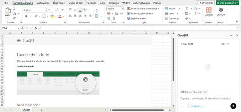 Okno główne chat gpt for excel