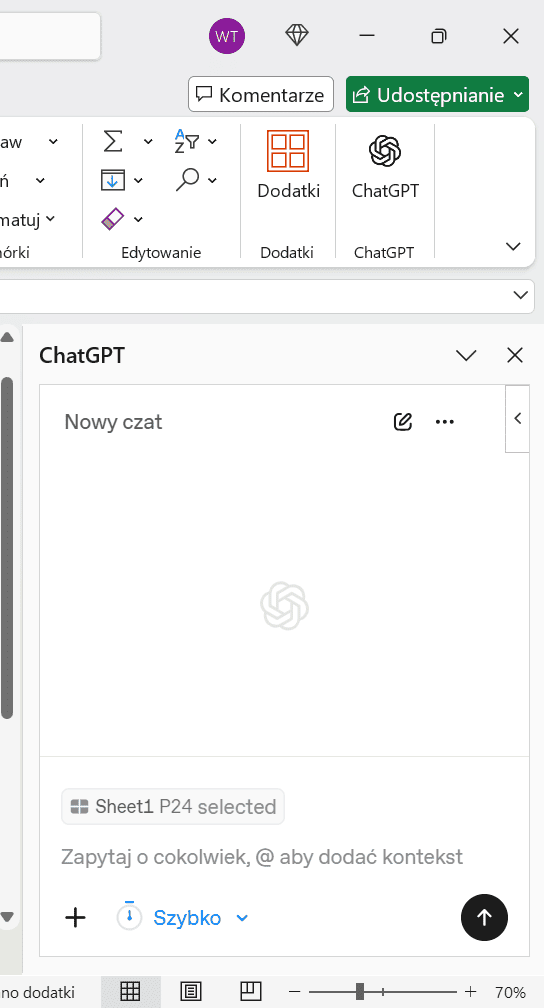 Interfejs ChatGPT for Excel