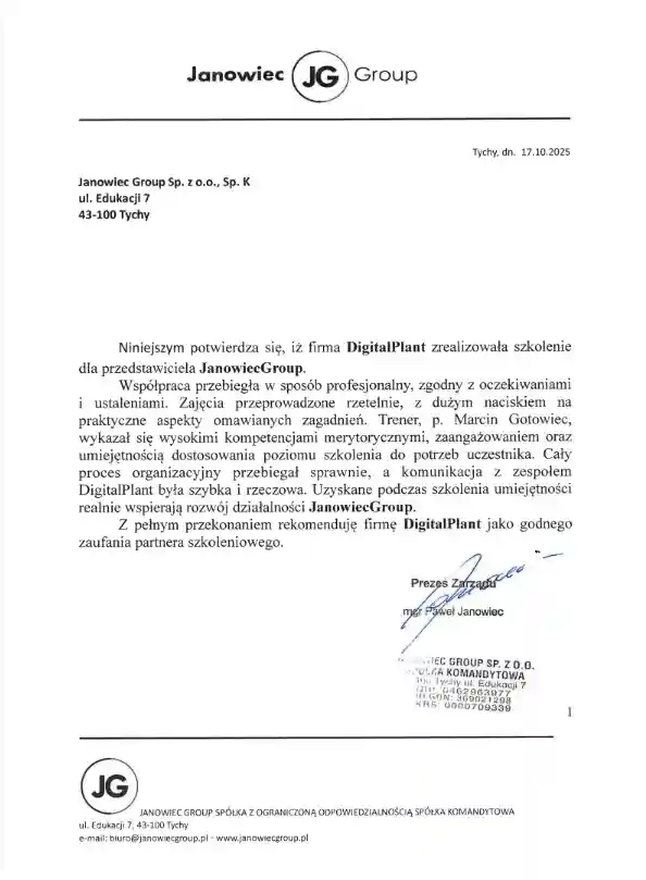 Referencje od Janowiec Group