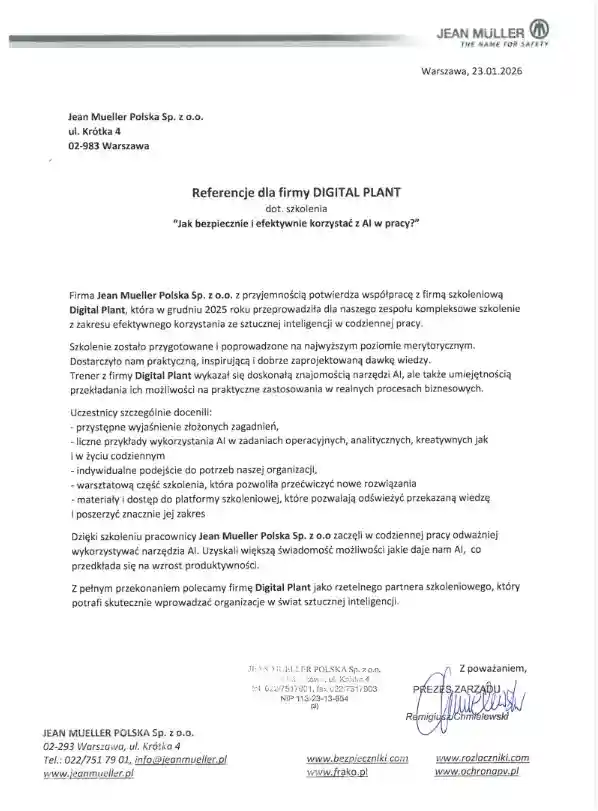 Referencje od firmy Jean Mueller Polska