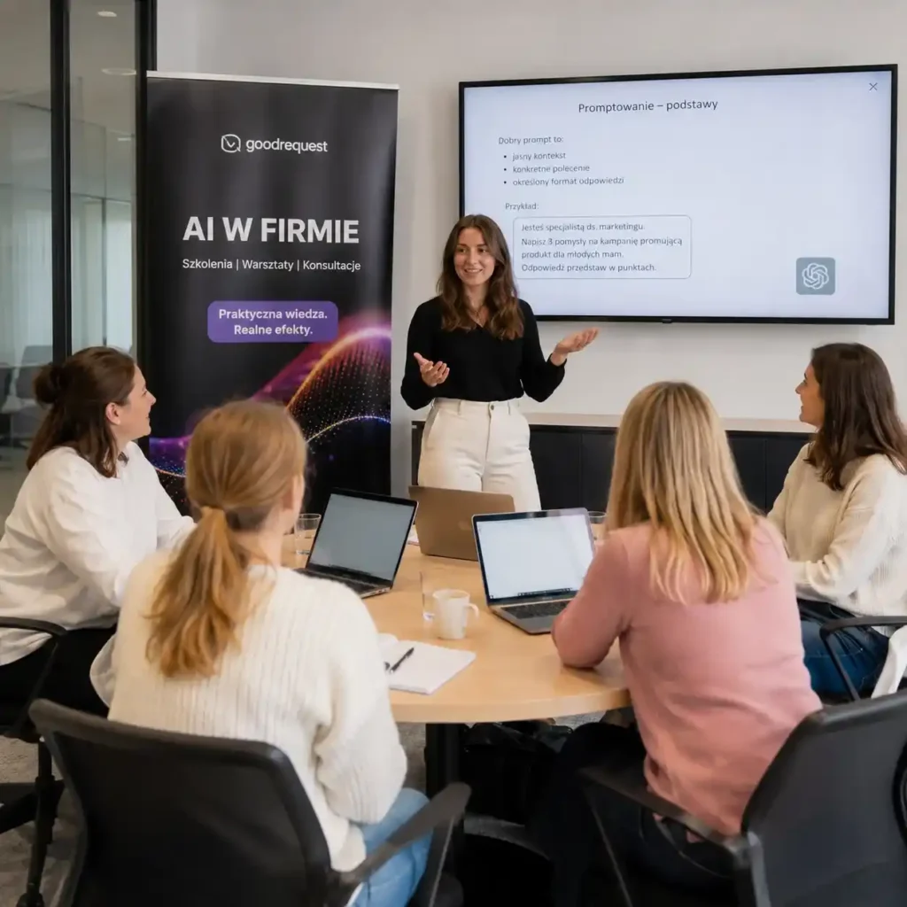 Jak wygląda szkolenie AI dla firm? 6 kobieta prowadzi szkolenie ai dla firm