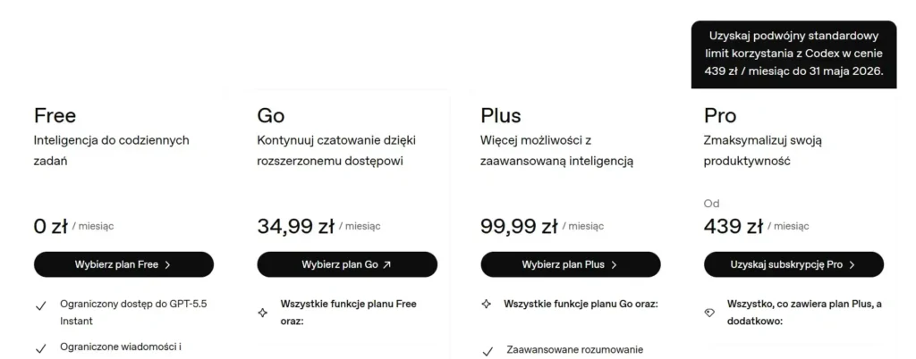 interfejs wyboru planu chat gpt