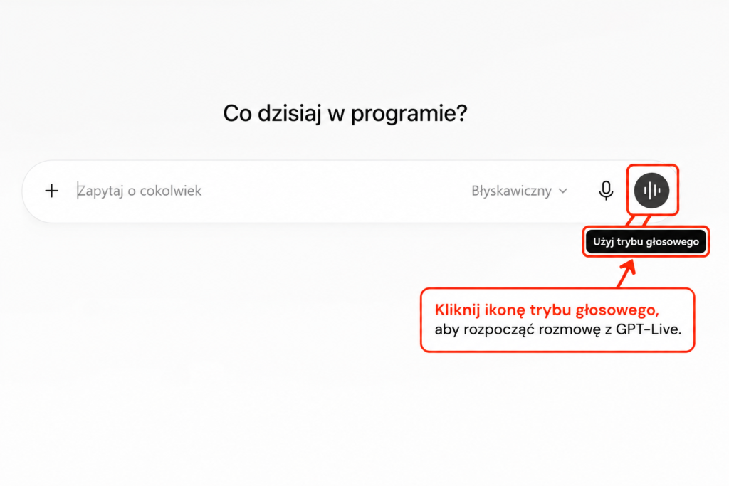 Zrzut ekranu interfejsu ChatGPT z nową funkcją GPT-live