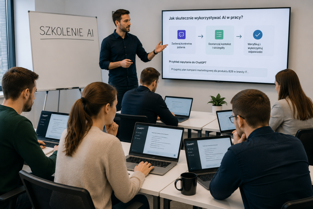 Pracownicy-uczestnicza-w-szkoleniu-AI-dla-firm-i-ucza-sie-wykorzystywac-narzedzia-sztucznej-inteligencj.
